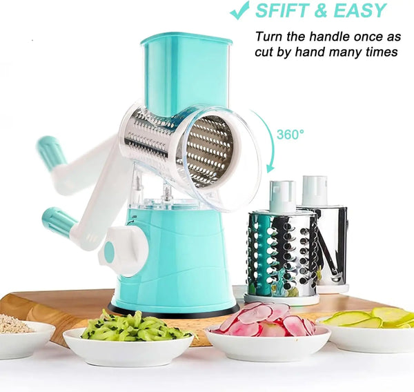 Vegetable Slicer Multifunctional Rotary Handheld Grater with 3 Sharp Rollers Vegetable Slicer Cheese Shredder Kitchen Tools