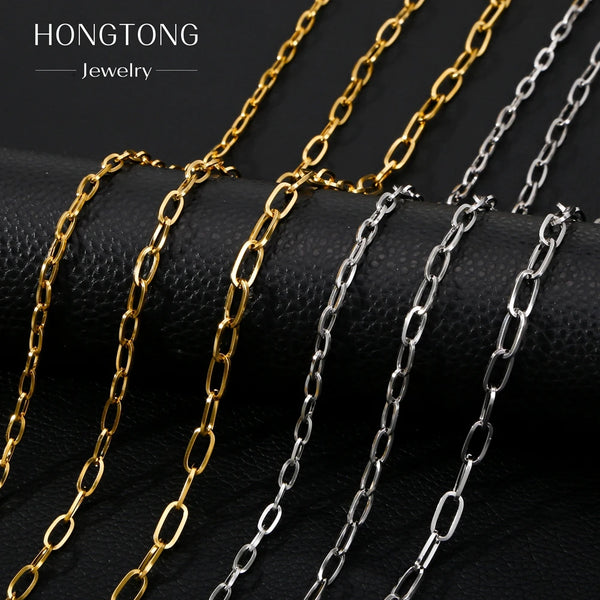 HONGTONG  Fashion Gold Color Paper Clip Chain Necklace For Women Trendy Charm Stainless Steel Jewelry  Accessorie Wholesale